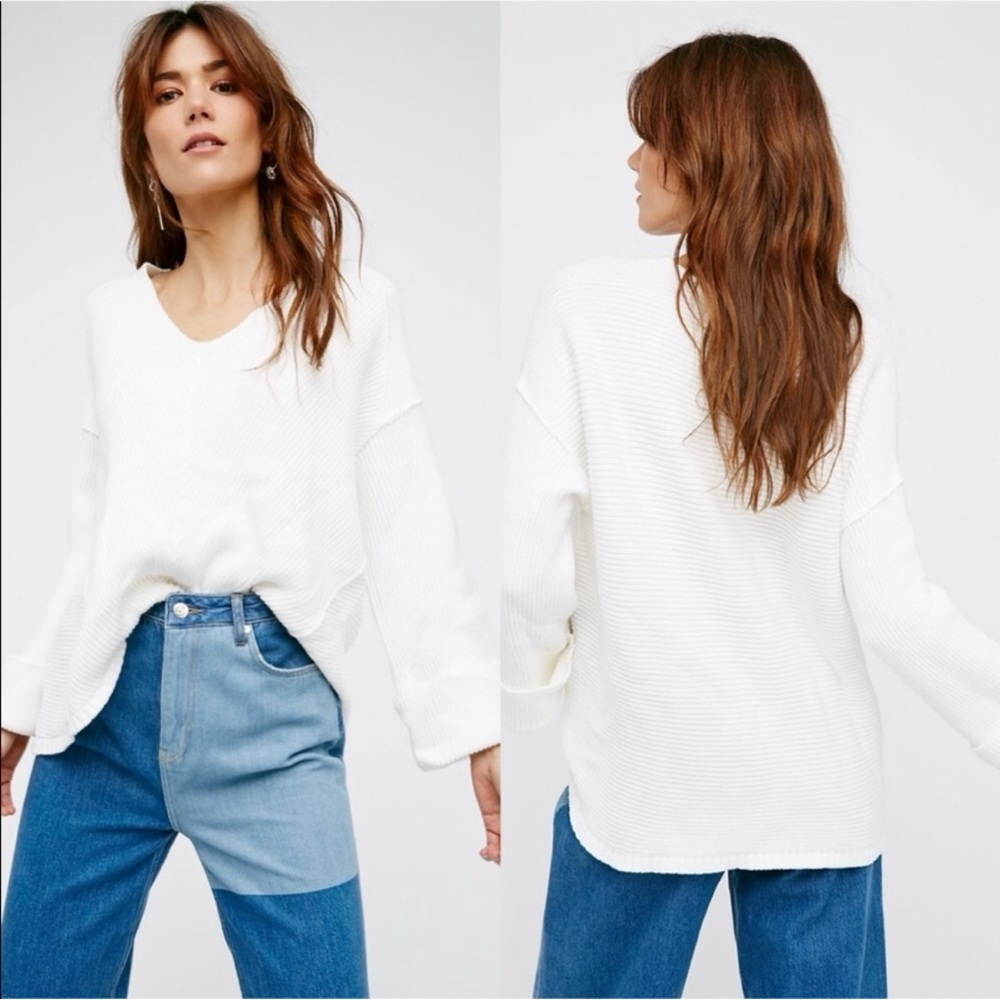 Free People La Brea White Oversized Sweater Size Medium